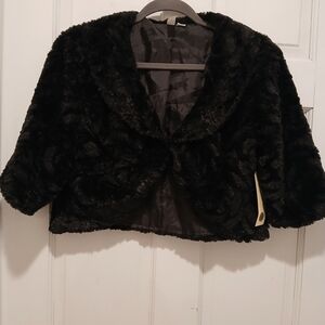 Tacera Elegant Black Teddy Cropped Bolero